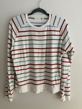 Mia & Tess Striped Crewneck Sweatshirt with Multicolor Stripes